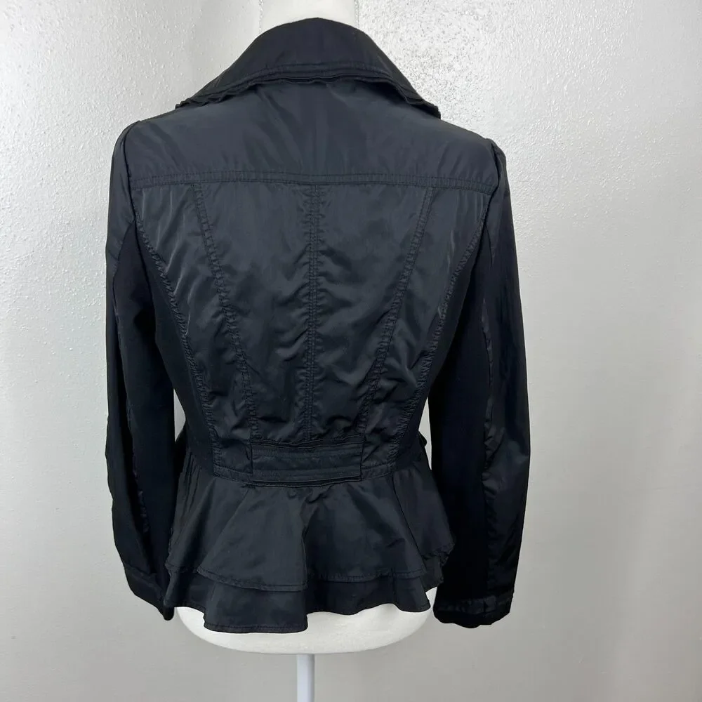 White House Black Market Blazer Women 8 Black Zip Long Sleeve Jacket Mixed Media